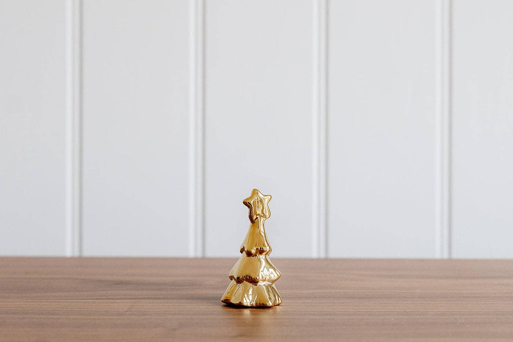 Sapin de Noël en céramique dorée avec étoile