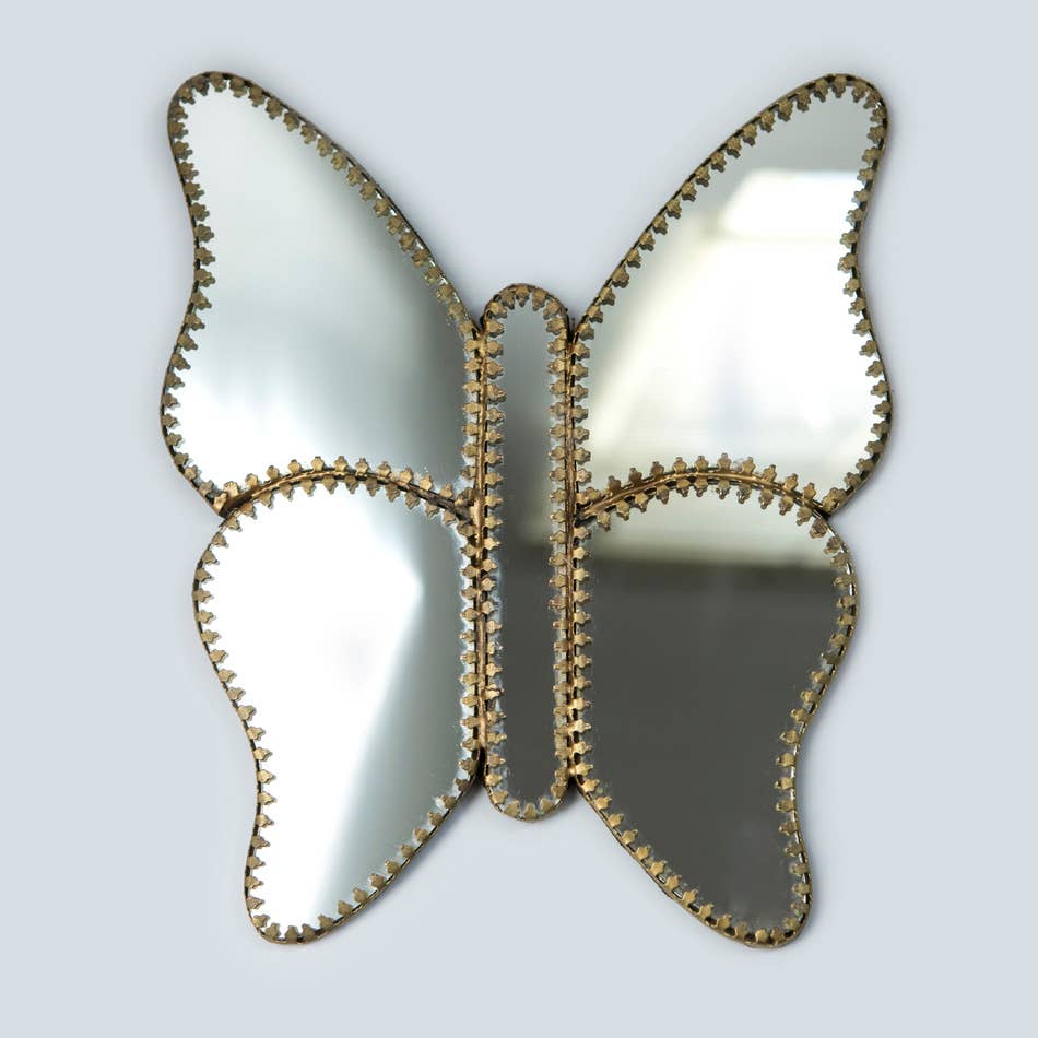 Miroir en forme de papillon avec détails en laiton