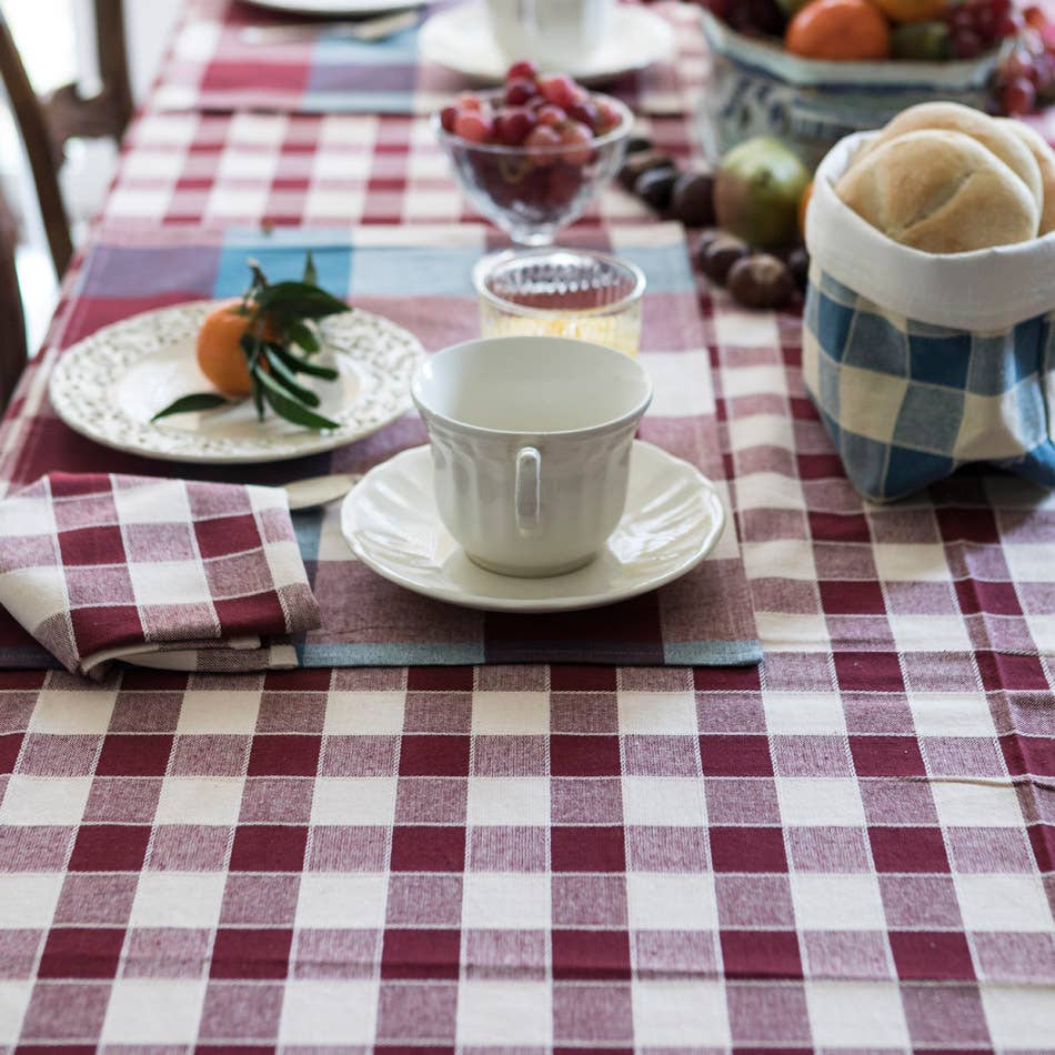 Nappe en coton tissé à carreaux Aubergine