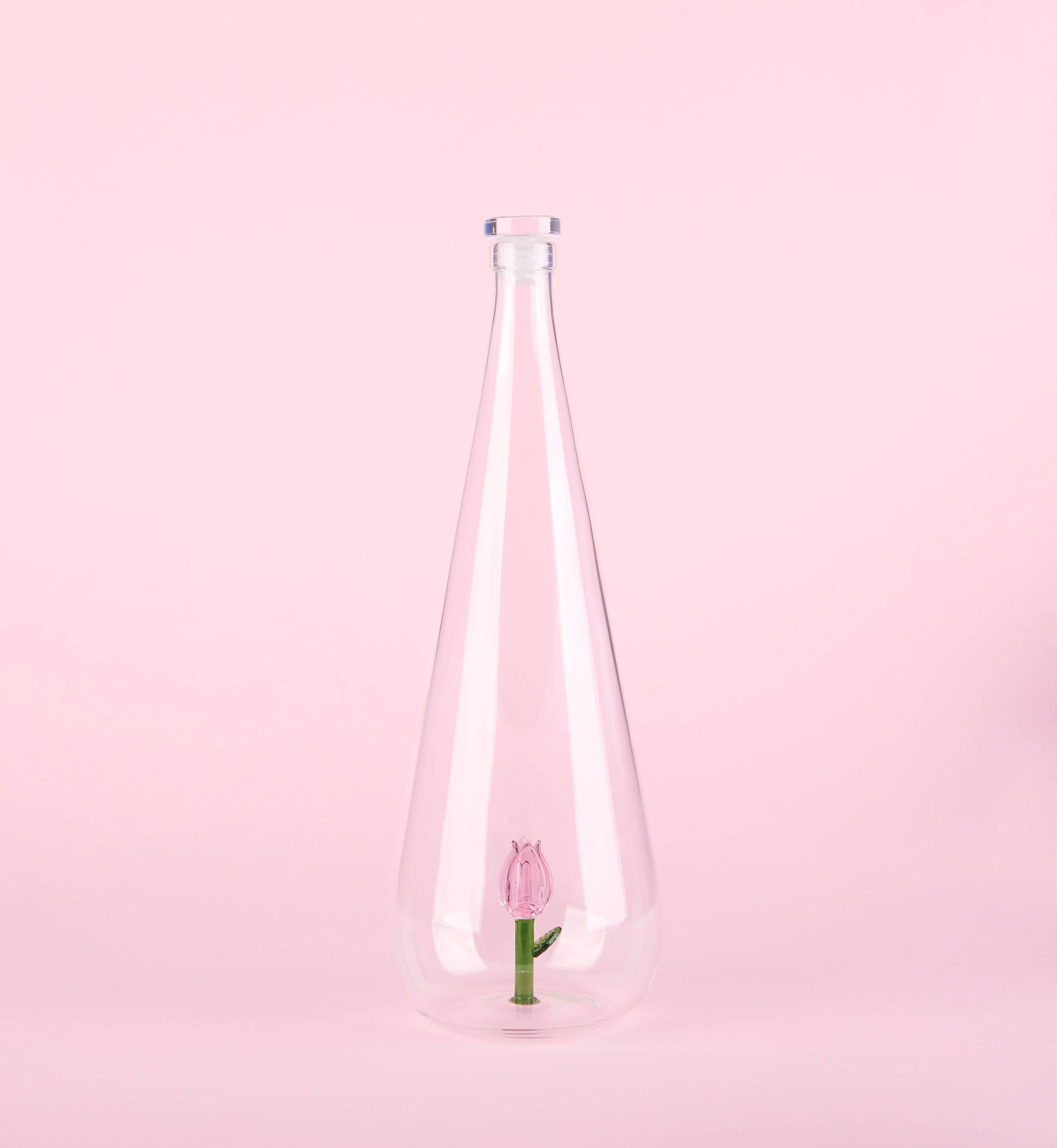 Bouteille en verre avec tulipe botanique, 1,0 L, rose