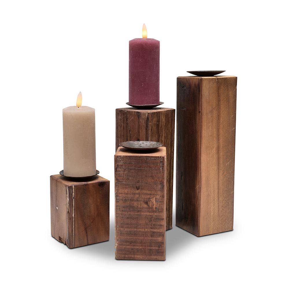 Ensemble de 4 porte-bougies Pali en bois recyclé