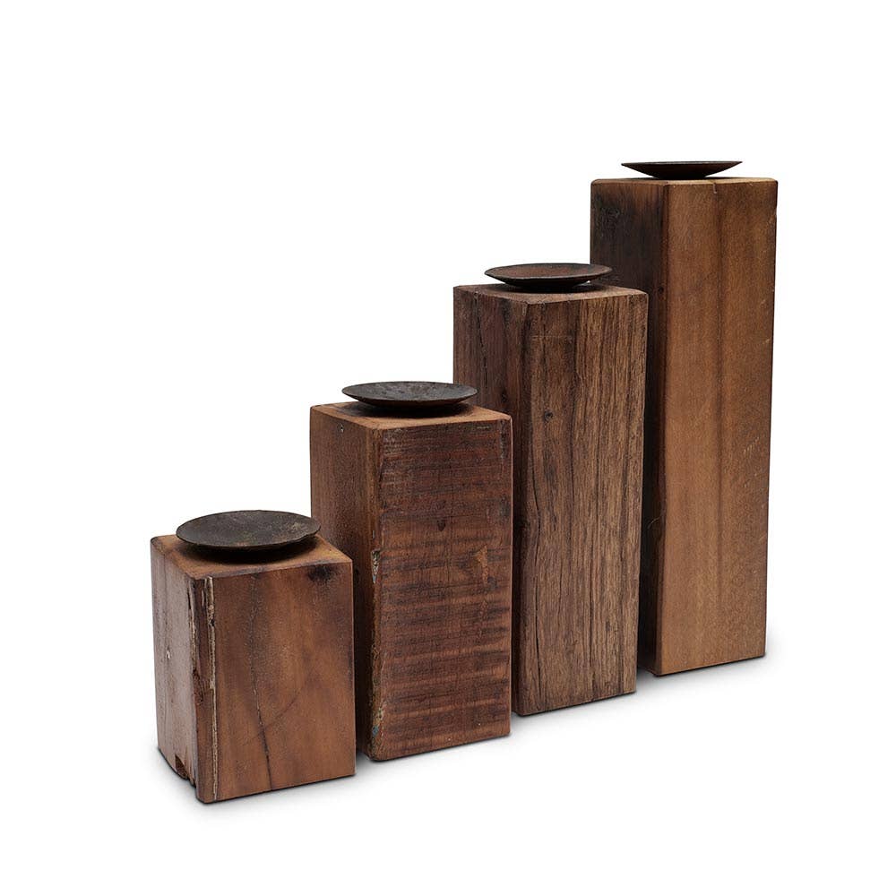 Ensemble de 4 porte-bougies Pali en bois recyclé