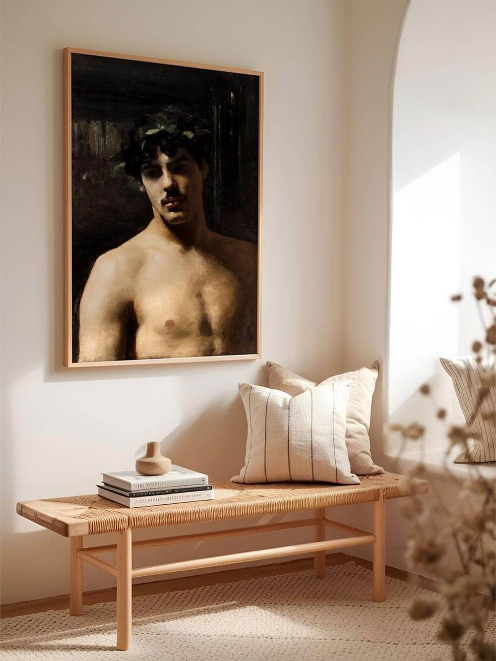 Reproduction d'art masculin nu – Portrait classique avec couronne de laurier