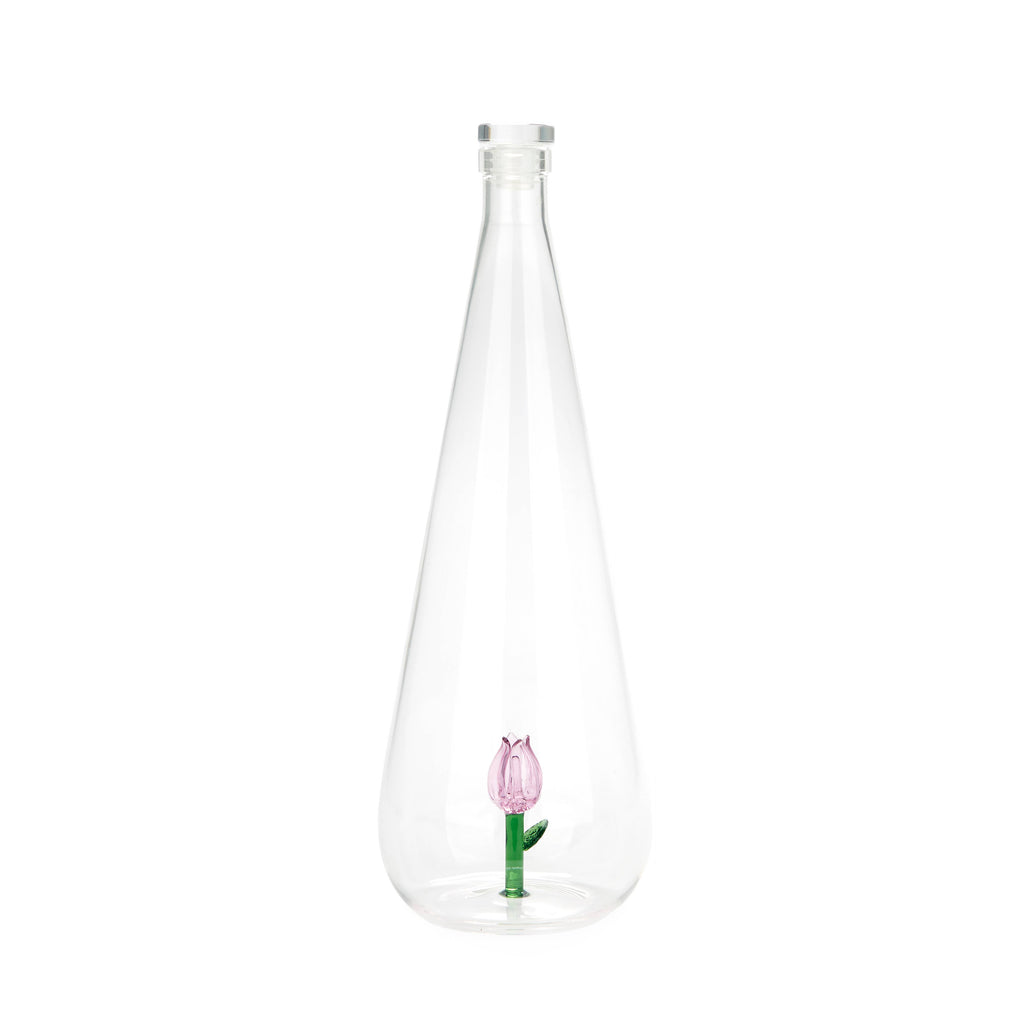 Bouteille en verre avec tulipe botanique, 1,0 L, rose