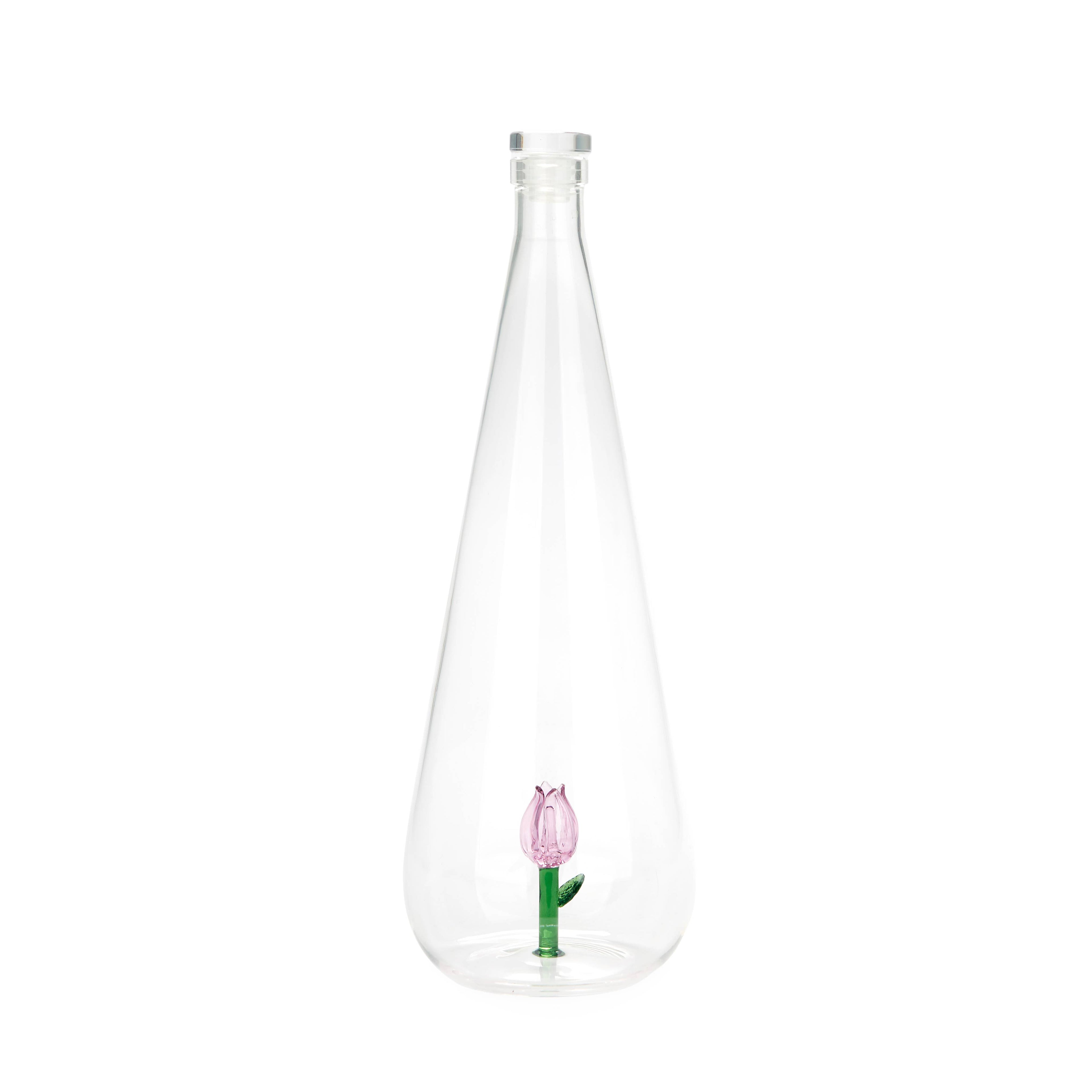 Bouteille en verre avec tulipe botanique, 1,0 L, rose