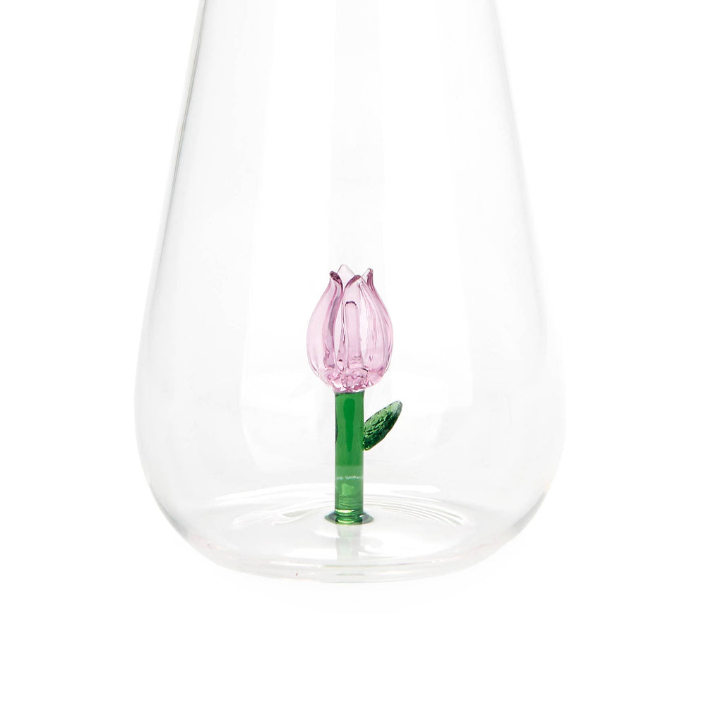 Bouteille en verre avec tulipe botanique, 1,0 L, rose