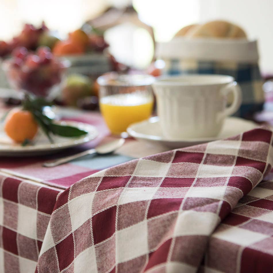 Nappe en coton tissé à carreaux Aubergine
