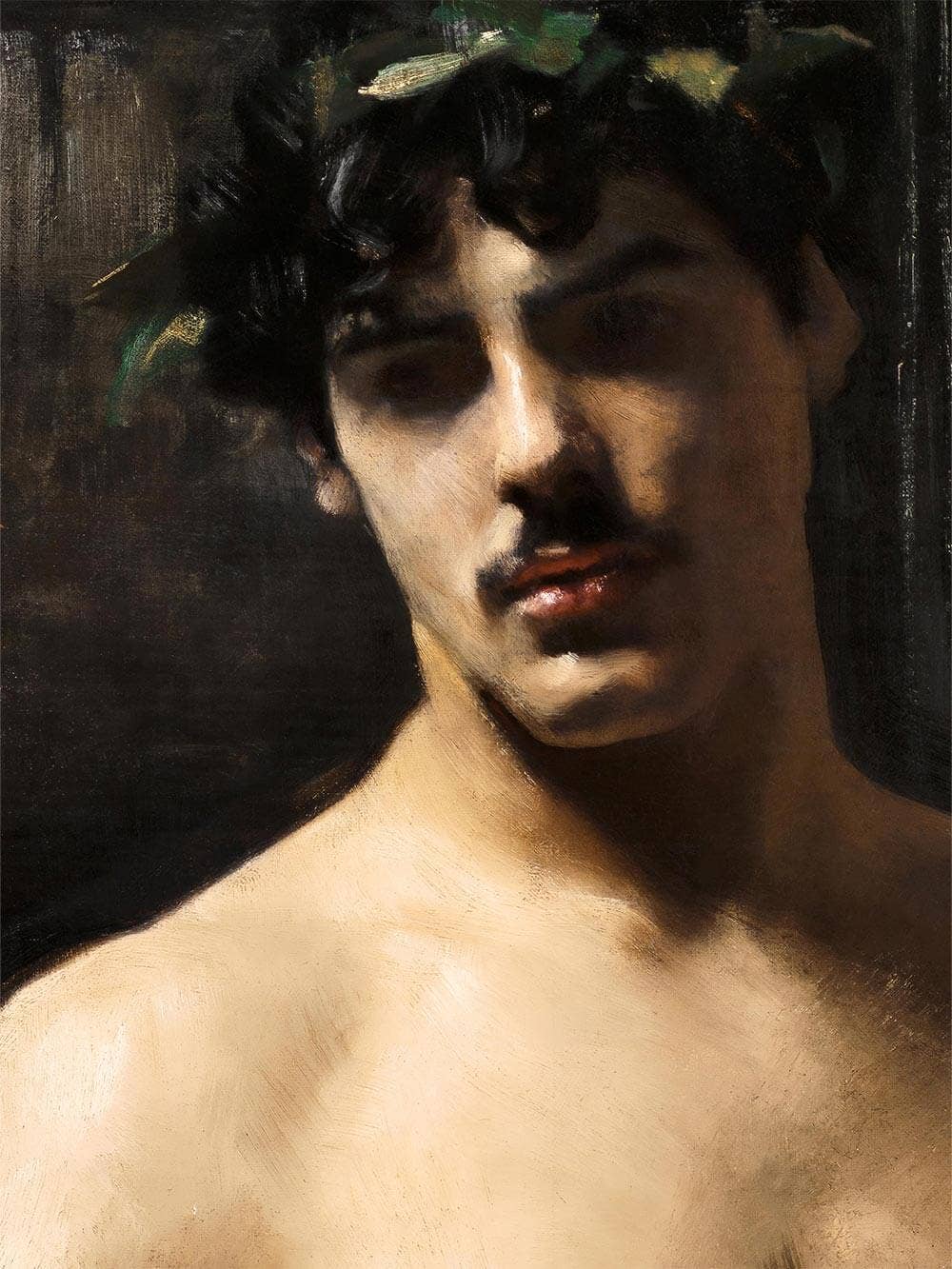 Reproduction d'art masculin nu – Portrait classique avec couronne de laurier