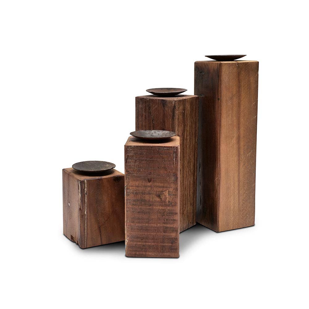 Ensemble de 4 porte-bougies Pali en bois recyclé