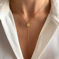 Collier en Y en acier inoxydable pendentif rond martelé