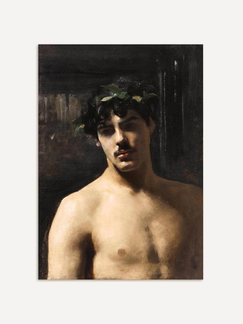 Reproduction d'art masculin nu – Portrait classique avec couronne de laurier