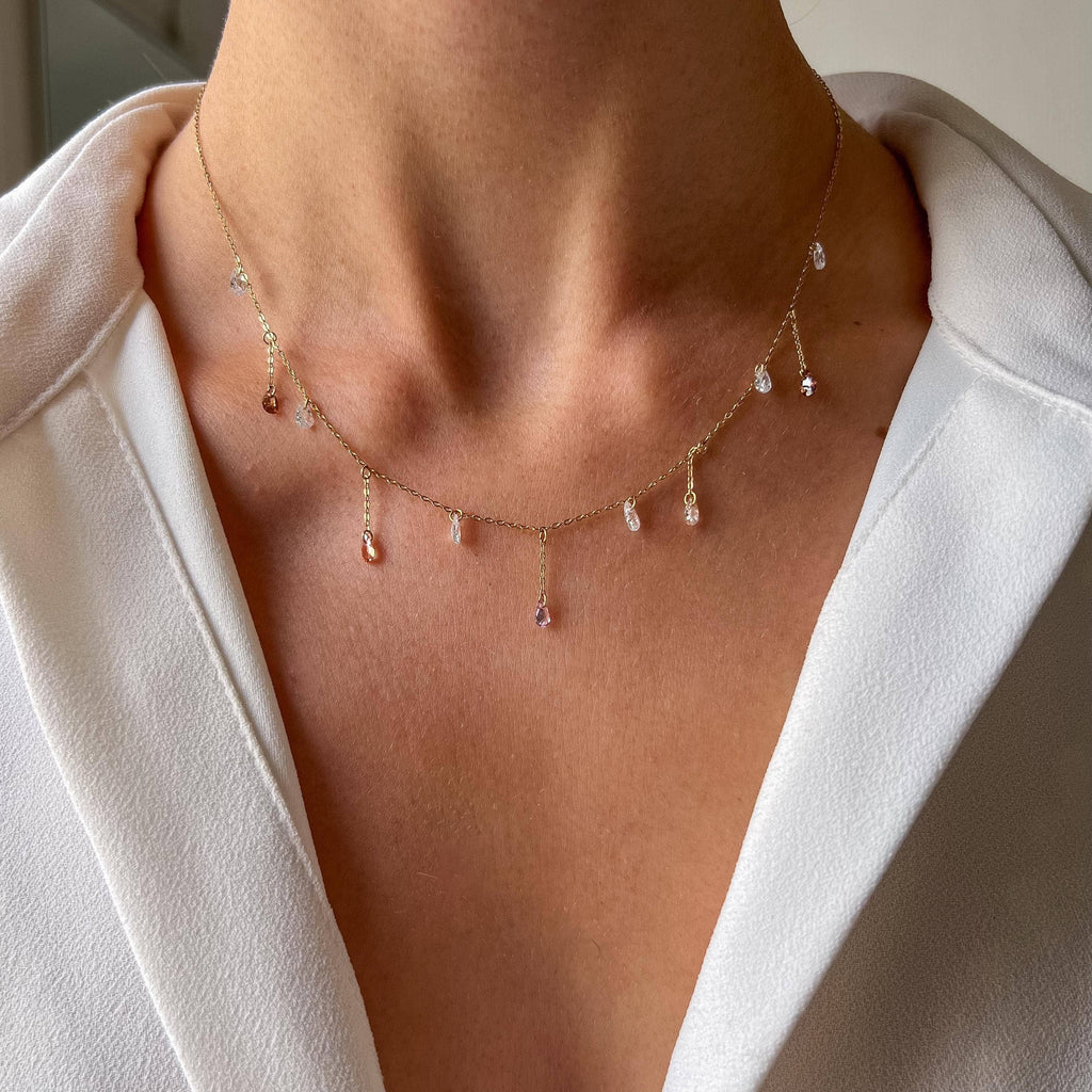 Collier fin | Gouttes de Zirconium Multicolores