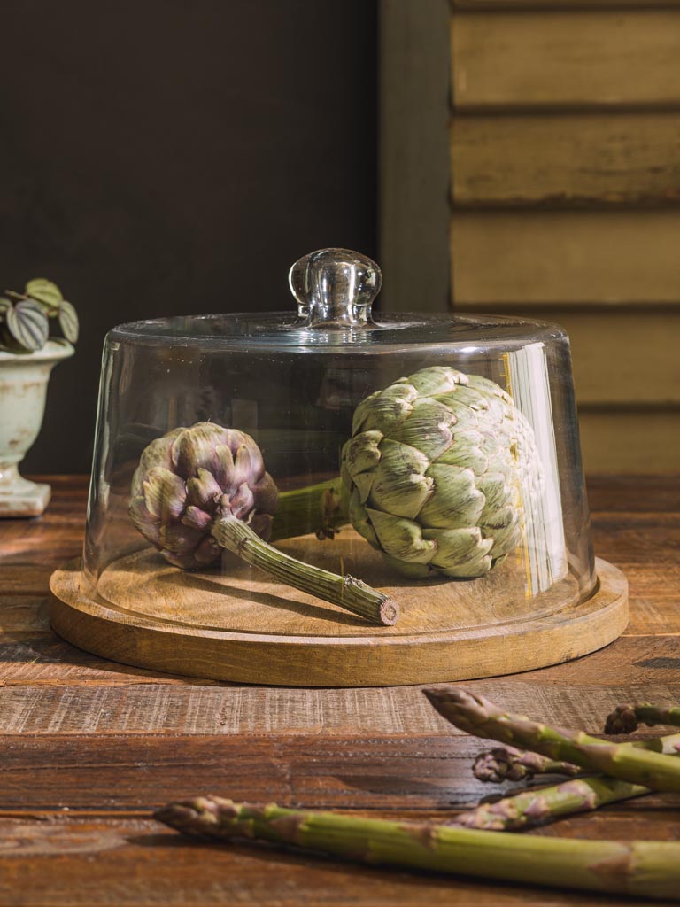 Cloche avec plateau en bois - Diamètre 30cm