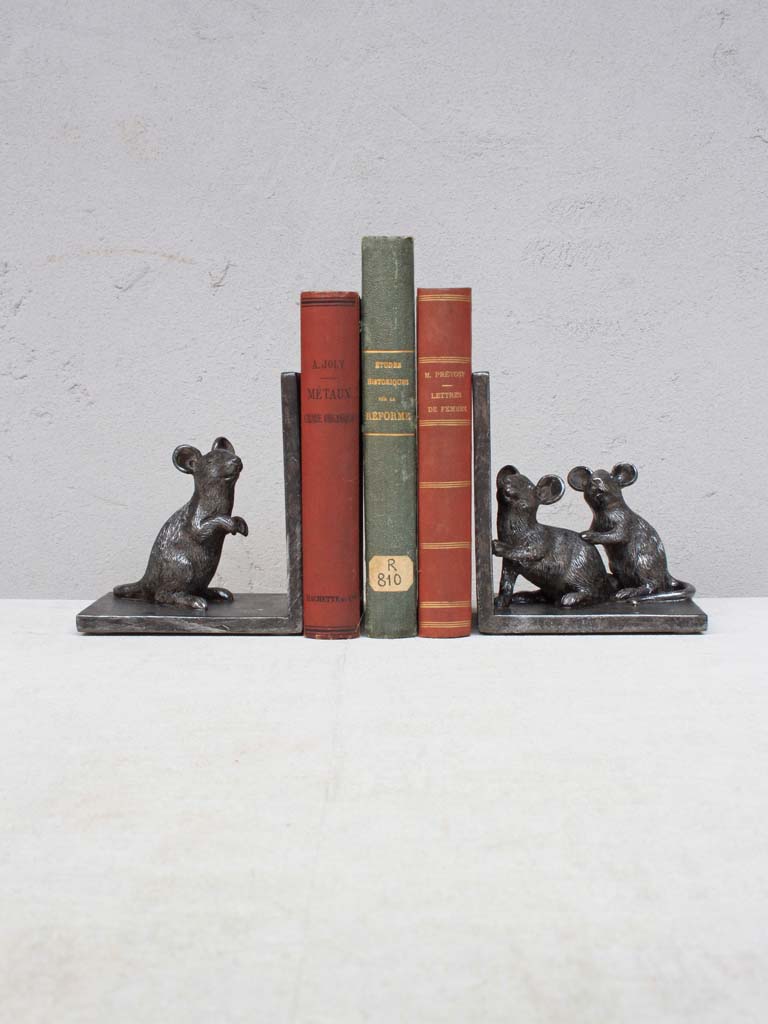 Trio de souris gardiennes | Serre-livres en résine